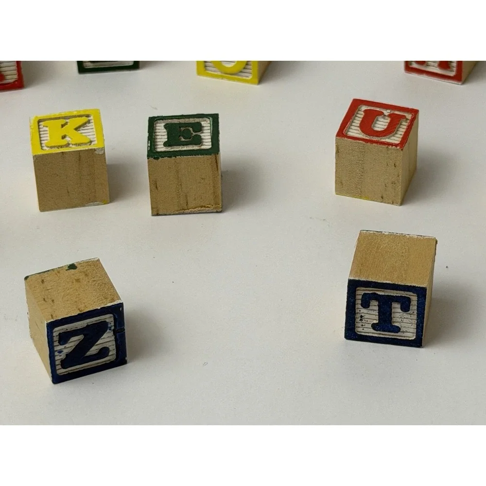 Mini Wooden Alphabet 6 Sided Stacking Blocks Qty 15 Original